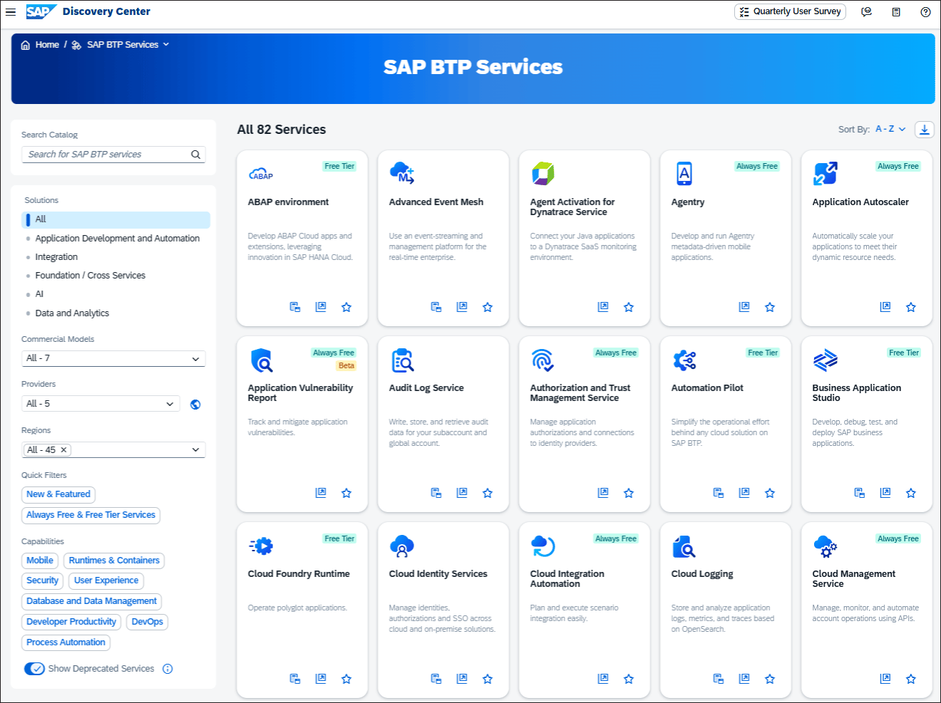 SAP Discovery Center: SAP BTP Services