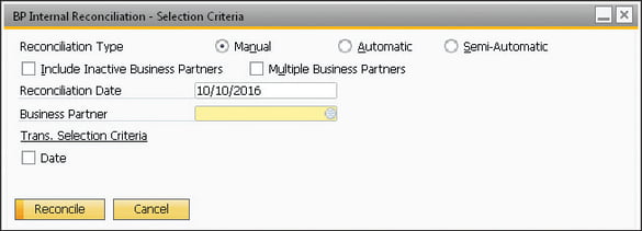 SAP Business One BP Internal Reconciliation