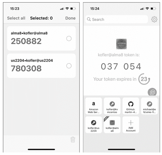The Google Authenticator App (Left) Generates New Numeric Codes Every 30 Seconds for Accounts Once They Have Been Set Up. The Authy App (Right) Is a More Convenient Alternative
