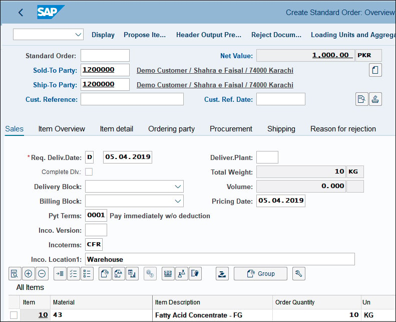 Create Standard Order in SAP QM