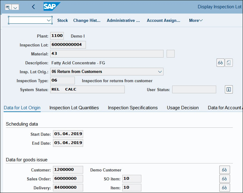 Display Inspection Lot SAP QM