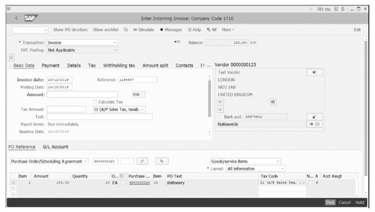 Invoice Verification before Posting