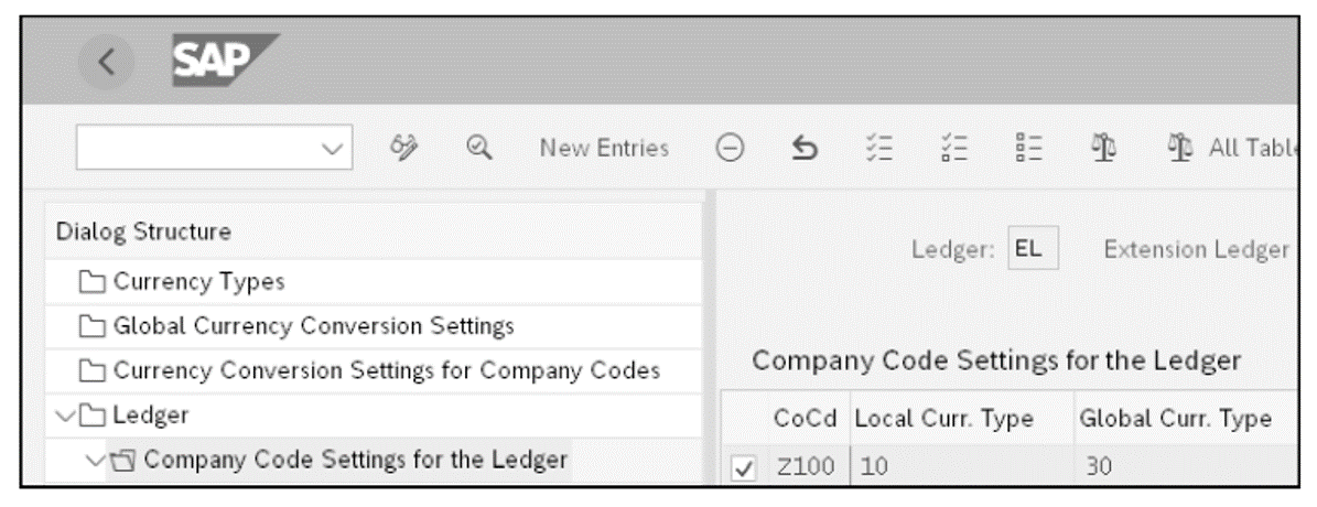 Check Company Code Settings for the Extension Ledger