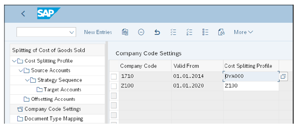 Activate the Cost Splitting Profile in Company Code Settings