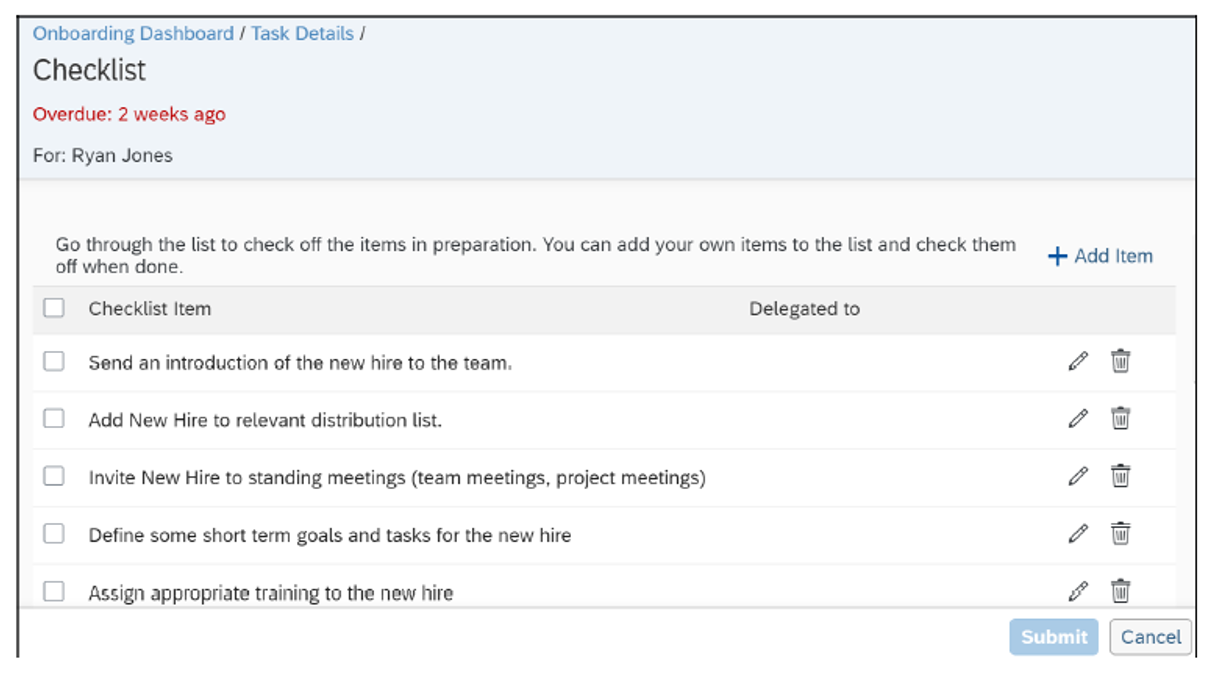 SAP SuccessFactors Onboarding: Participant Checklist