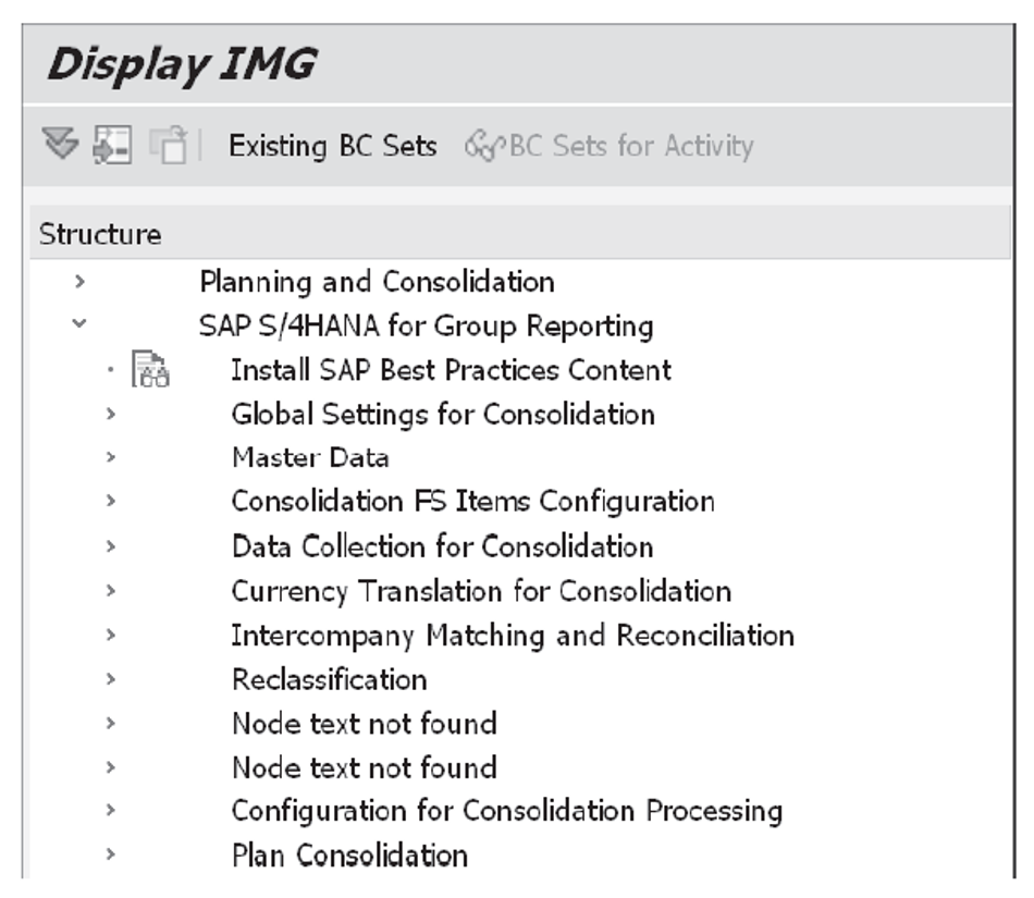 IMG for SAP S/4HANA Group Reporting