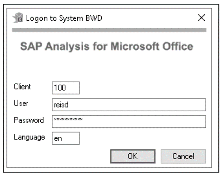 Logging On to the Selected SAP BW System