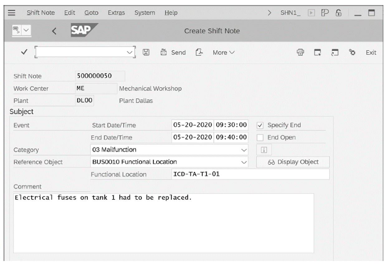 SAP S/4HANA Plant Maintenance Using Shift Notes and Shift Reports