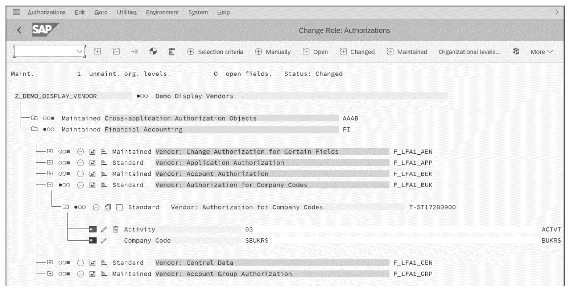 Example of the Transactional Role for Transaction FK03