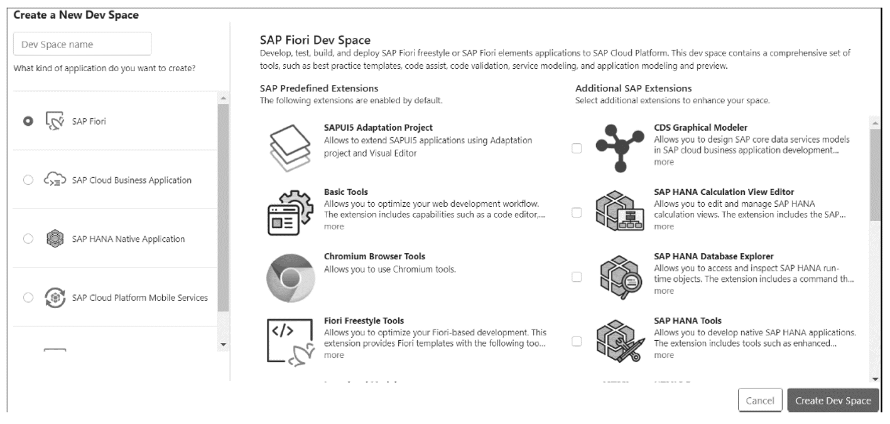 Creating a New Dev Space: Initial Page