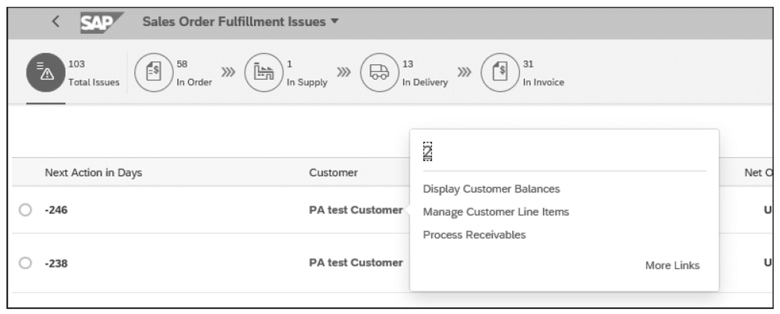 Sales Order Fulfillment Issues App: Drilldowns