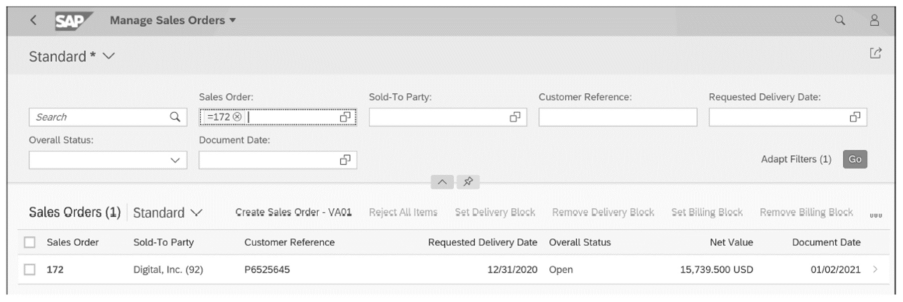 Manage Sales Orders: Sales Order Found