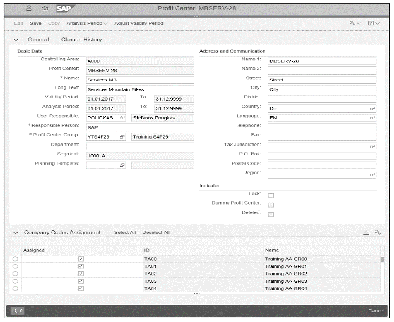 Profit Center Maintenance