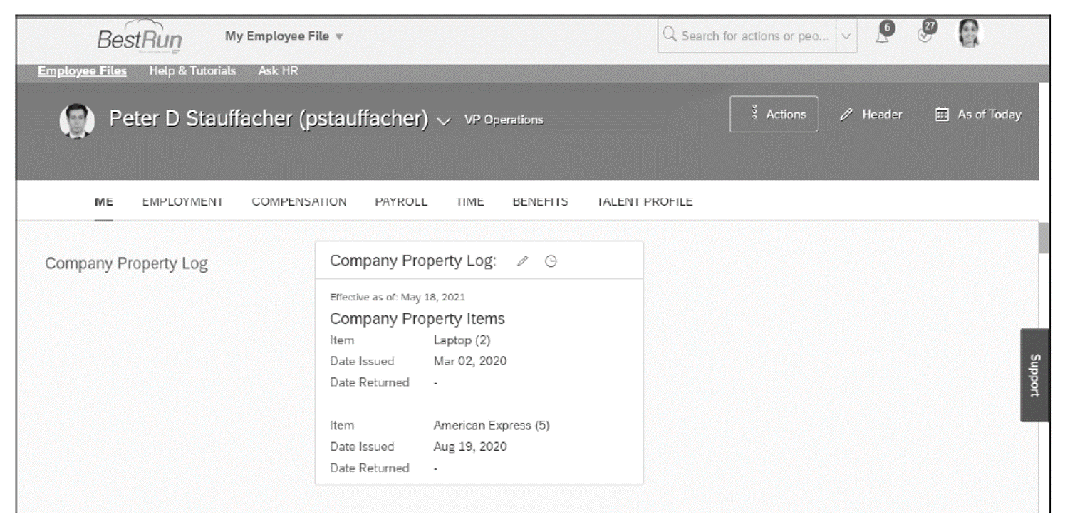 Company Property Log Extension in the People Profile