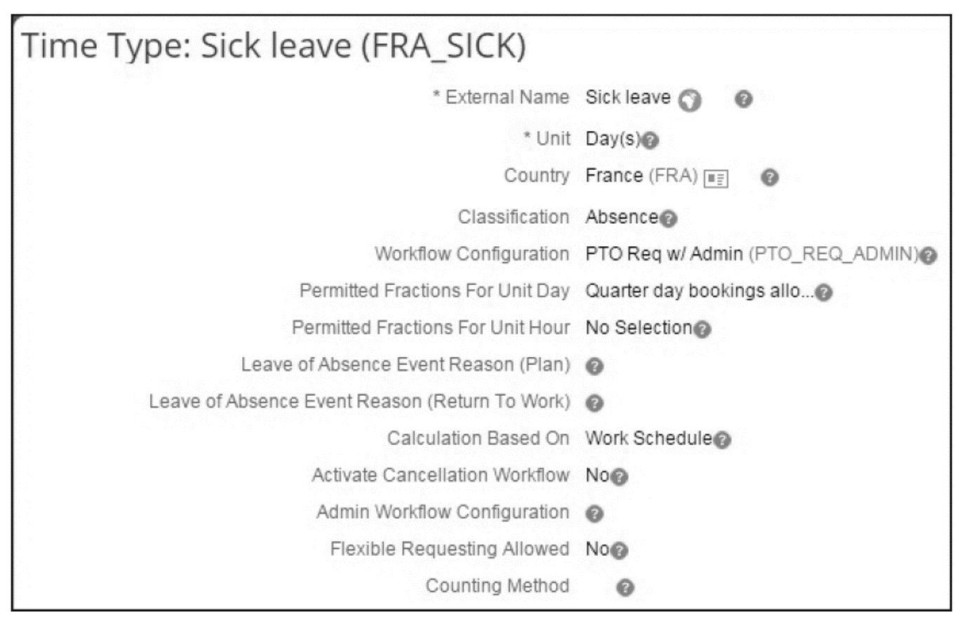 Time Type for Sick Leave for France