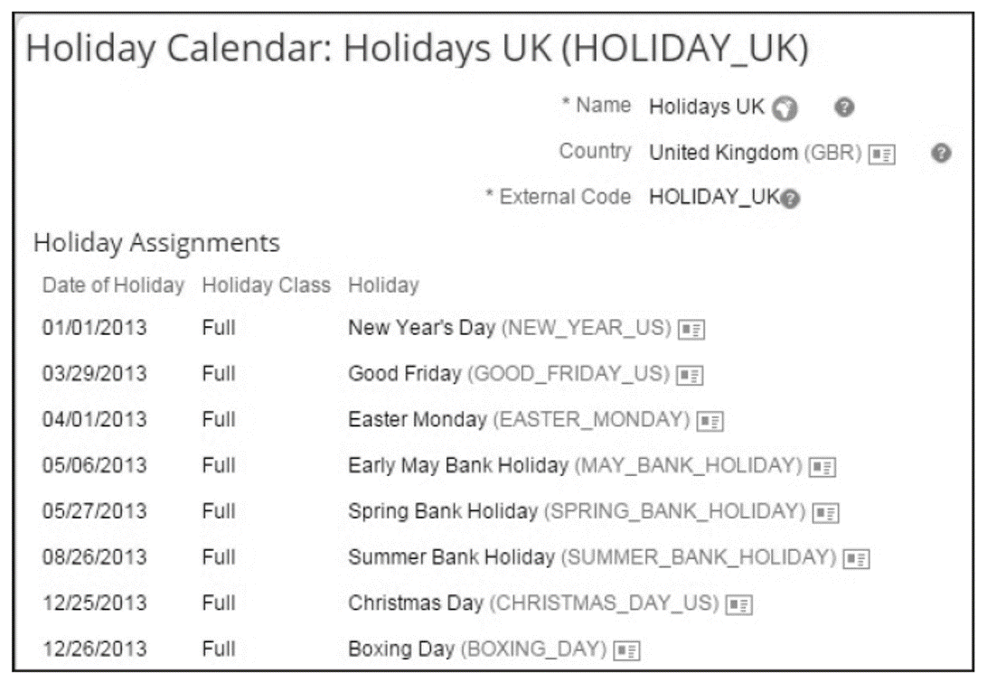 Holiday Calendar for the United Kingdom, 2013