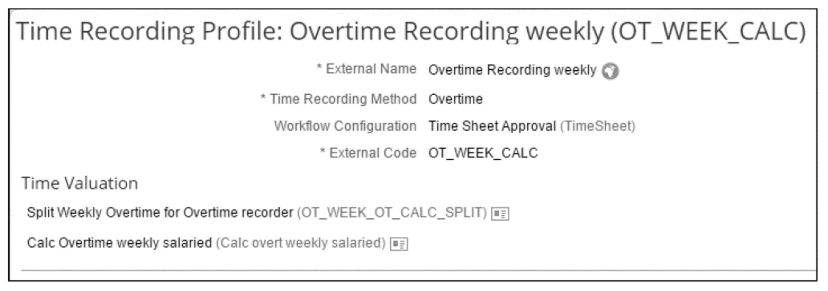 Time Recording Profile for Weekly Overtime Recording