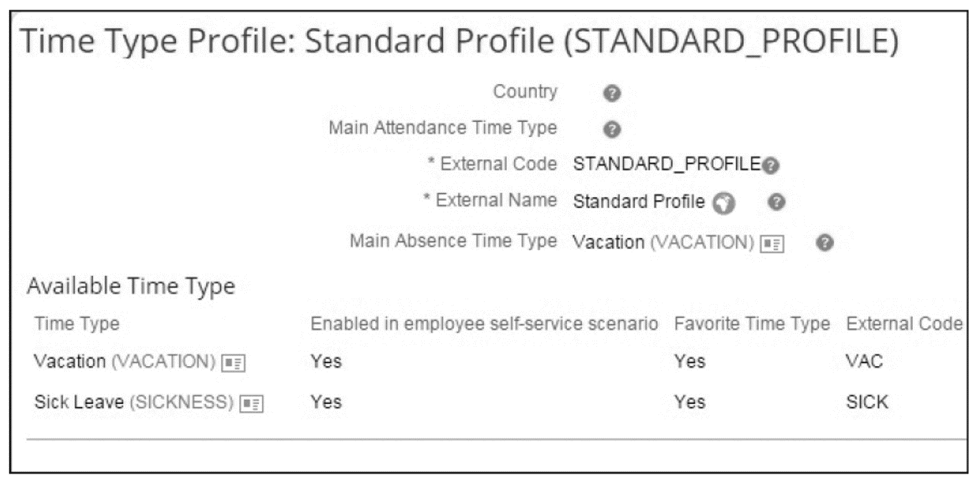 Time Type Profile for Standard Absences and Time Off