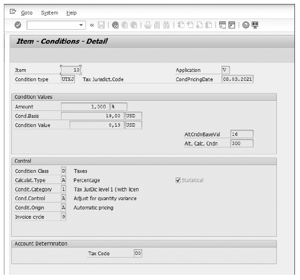 Tax Condition Record