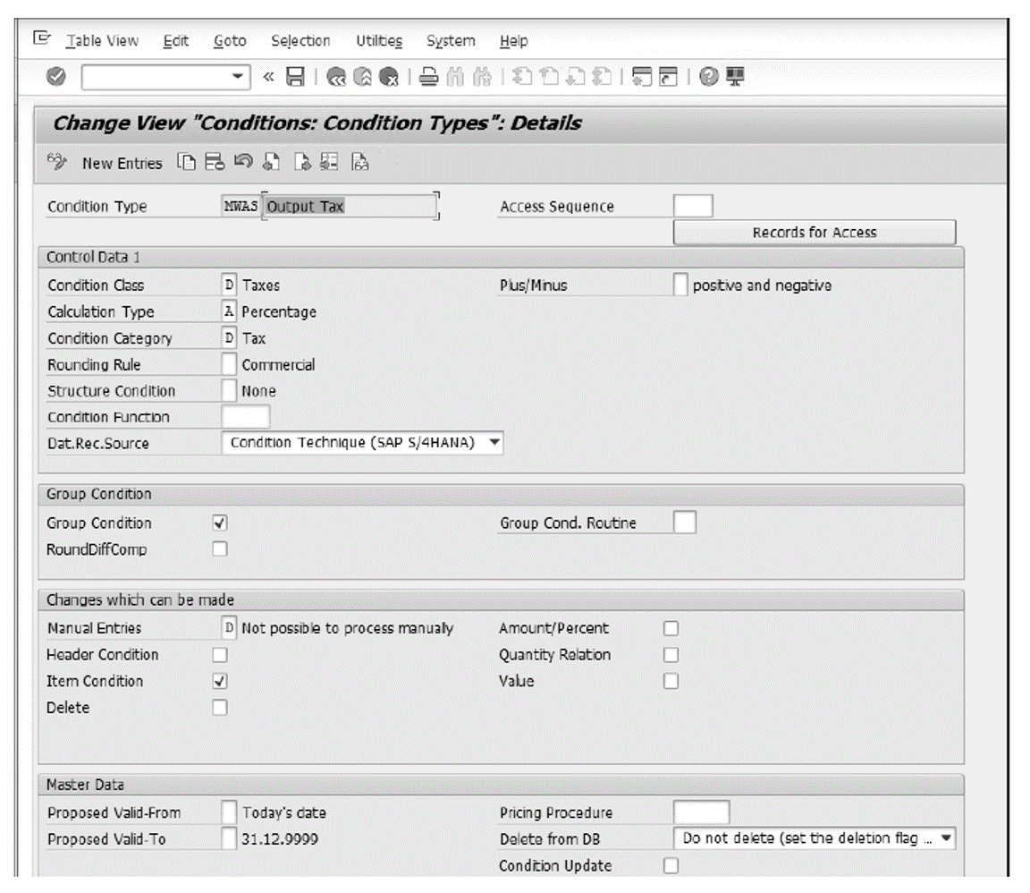 tax assignment in sap Output Tax Sales Condition