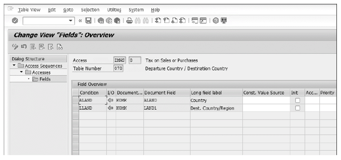 Condition Table Access Fields