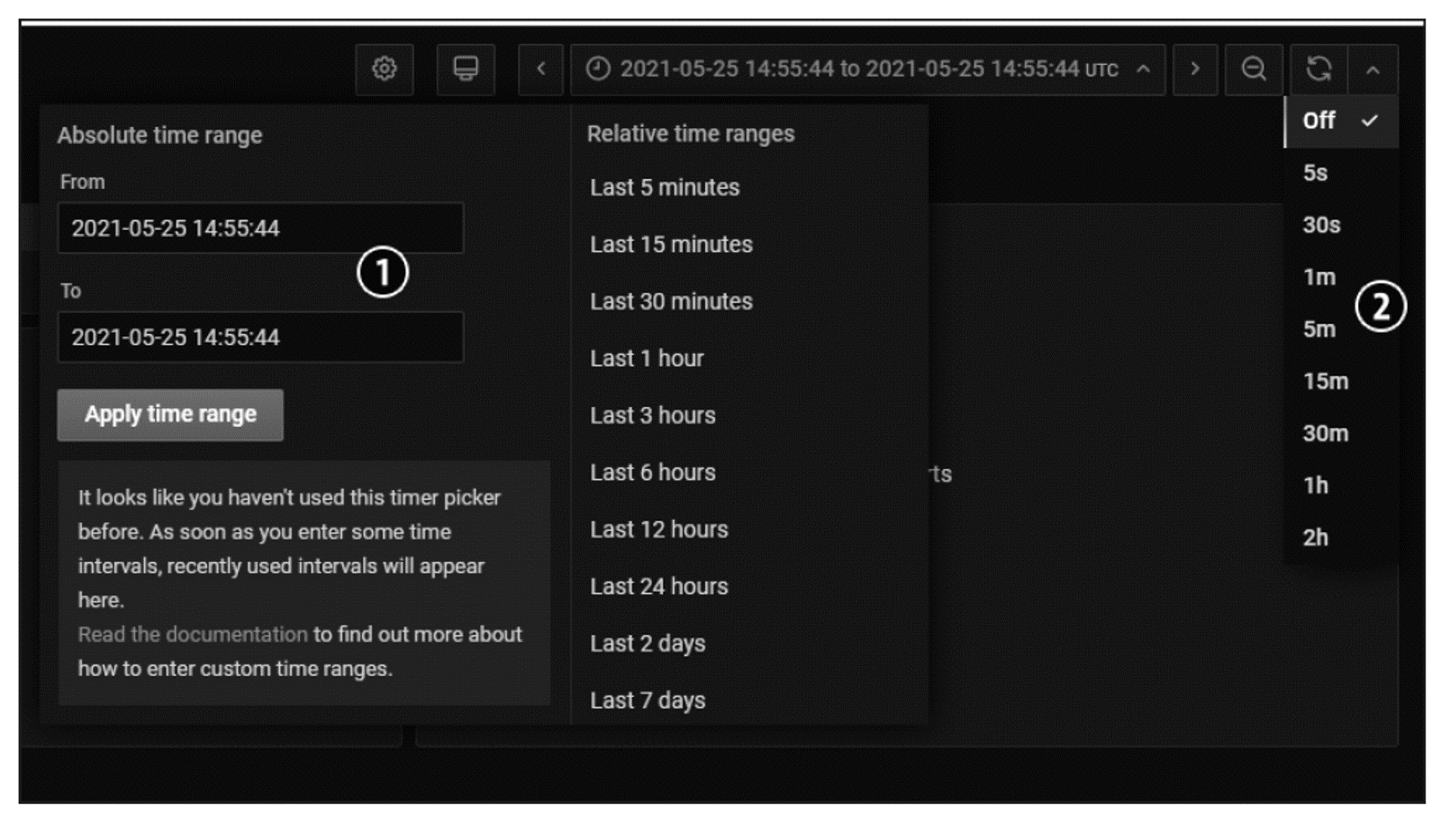 Diagnostics Grafana Dashboard Filter and Refresh Options