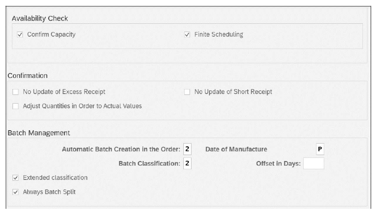 Production Scheduling Profile (Selection)