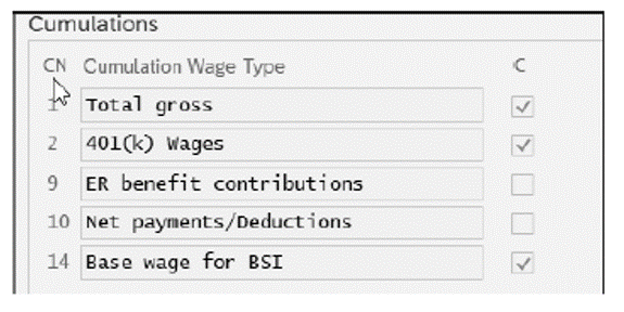 Sample Wage Type Cumulation Settings
