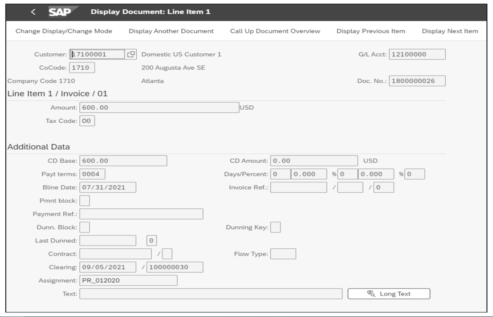 Cleared Invoice with Clearing Date and Clearing Document