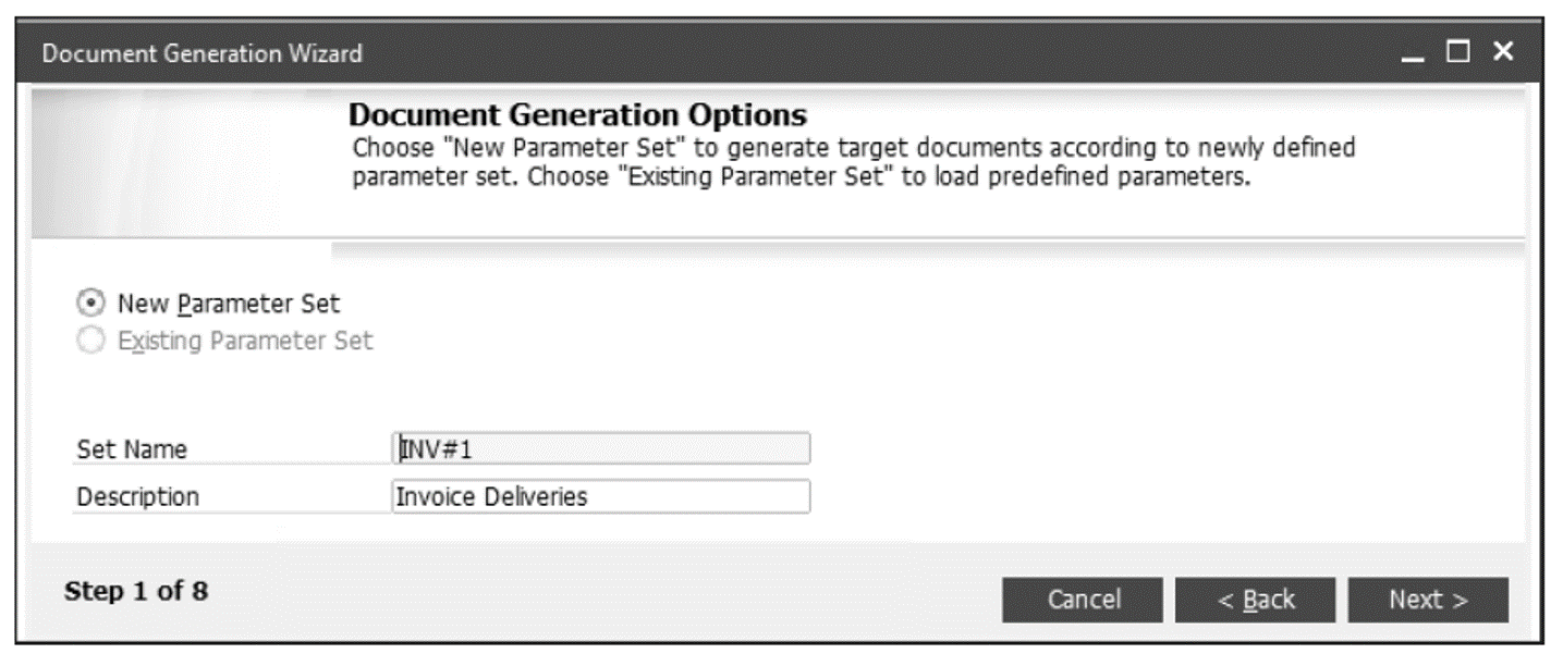 Document Generation Options (Step 1 of the Wizard)