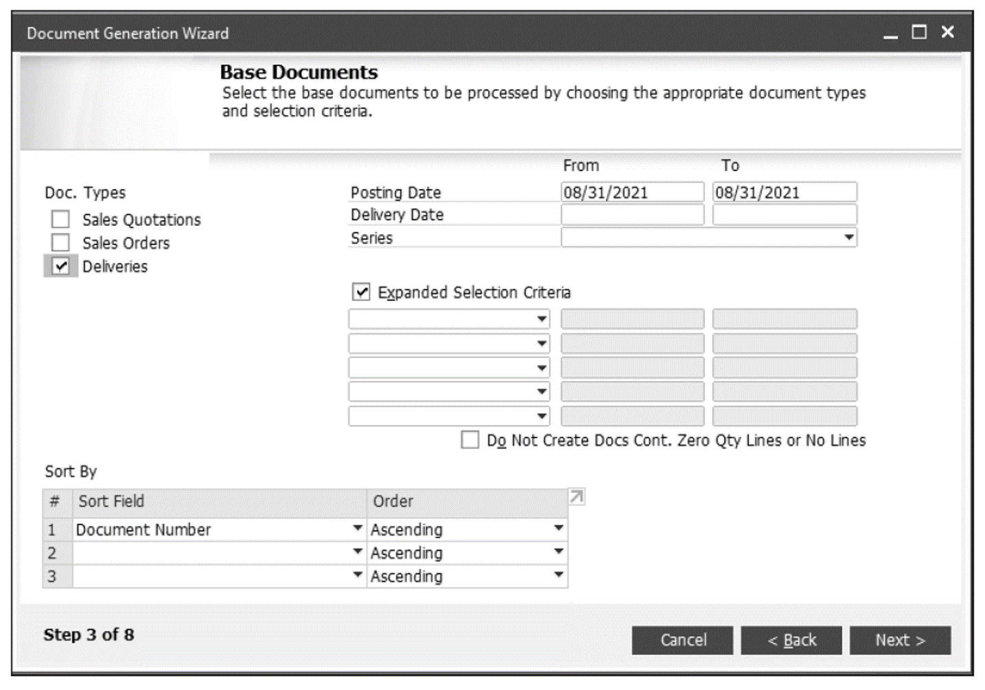 Choosing a Base Document (Step 3 of the Wizard)