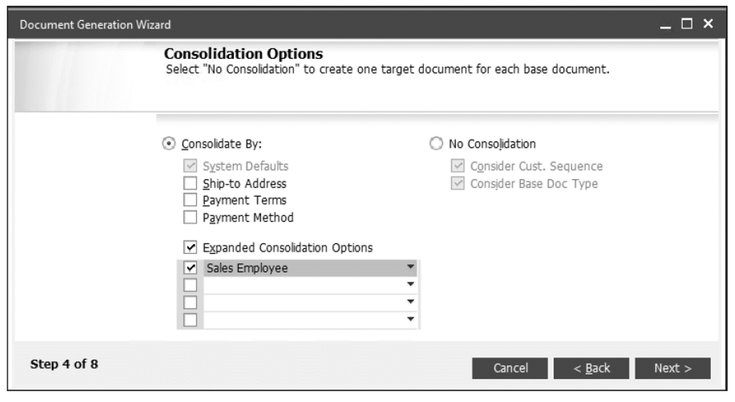 Choosing Consolidation Options (Step 4 of the Wizard)