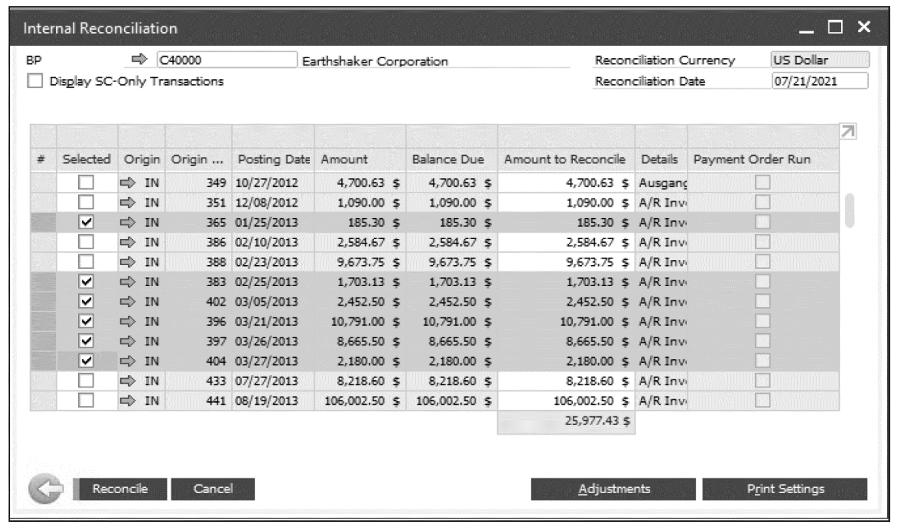 Amount to reconcile