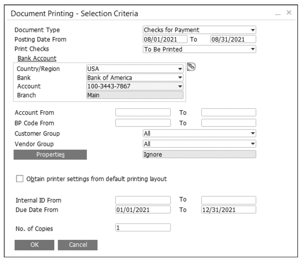Document Printing Screen