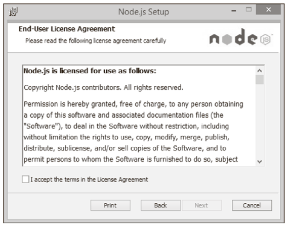 Node.js License Information on Windows