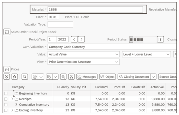 Material Price Analysis from Activity Consumption Analysis