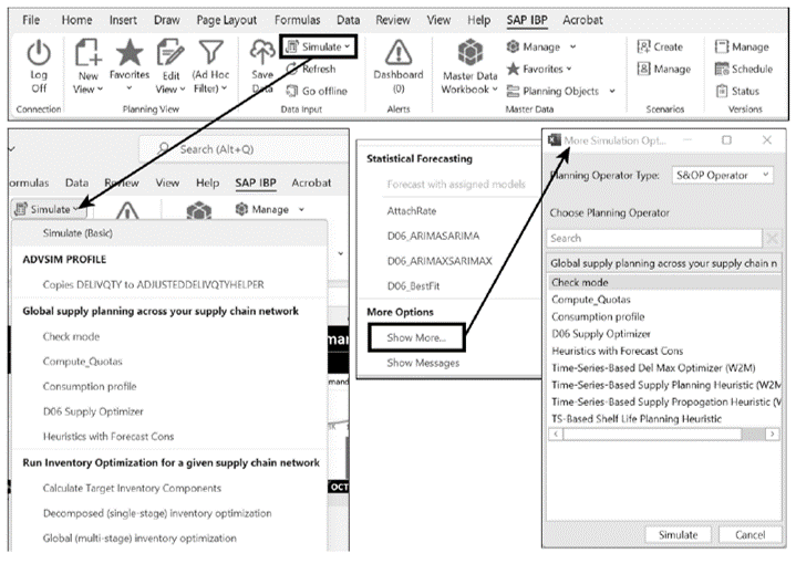 Simulation Planning Option in the Excel Planning View