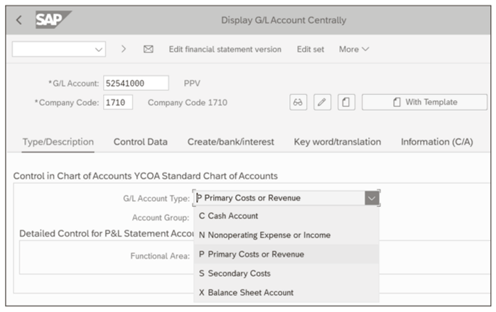 General Ledger Account Type in the General Ledger Account Master