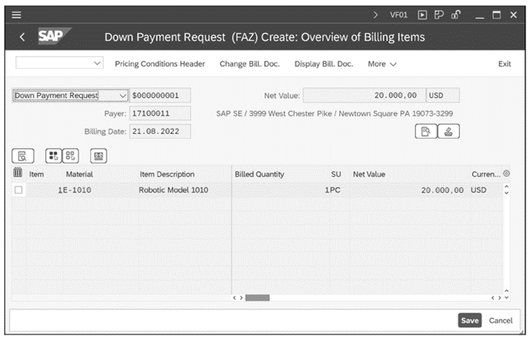 Creating a Down Payment Request