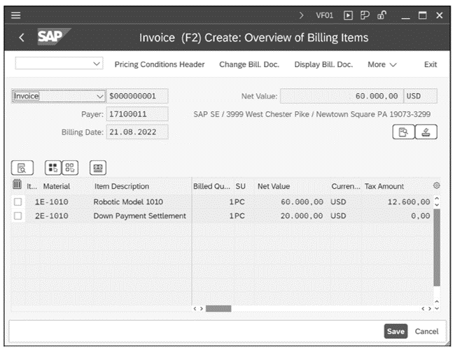 Creating a (Partial) Invoice with Down Payment Settlement