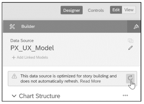 Refresh Button in the Charts Settings to Update the Data in Optimized Story Building Mode