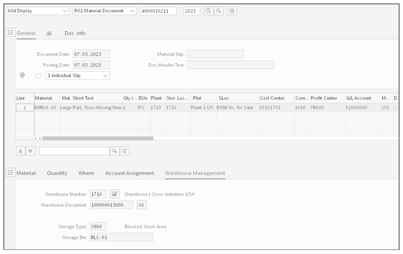 Transaction MIGO: Warehouse Management Tab for Synchronous Goods Movement Postings