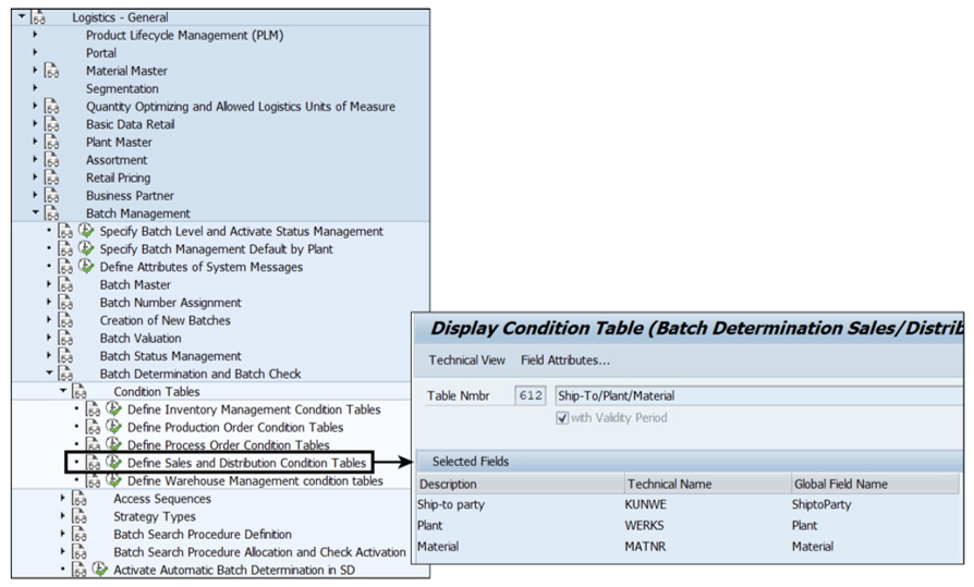 Condition Table for Batch Determination in Sales and Distribution (Transaction V/C7)