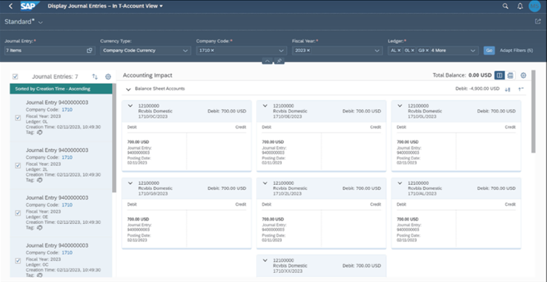 Display Journal Entries: T-Account View in SAP Fiori