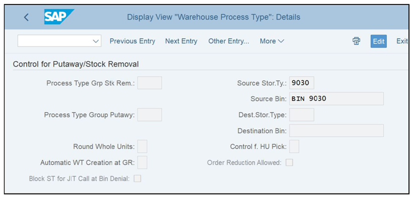 Warehouse Process Type Fields: Control for Putaway/Stock Removal