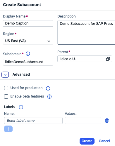 Advanced Settings for Subaccount Creation