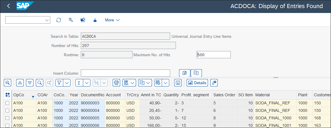 Display of Profitability Segment in the Universal Journal