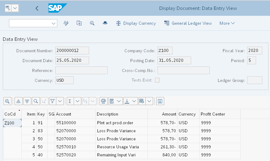 Review Accounting Document of Variance Calculation Settlement