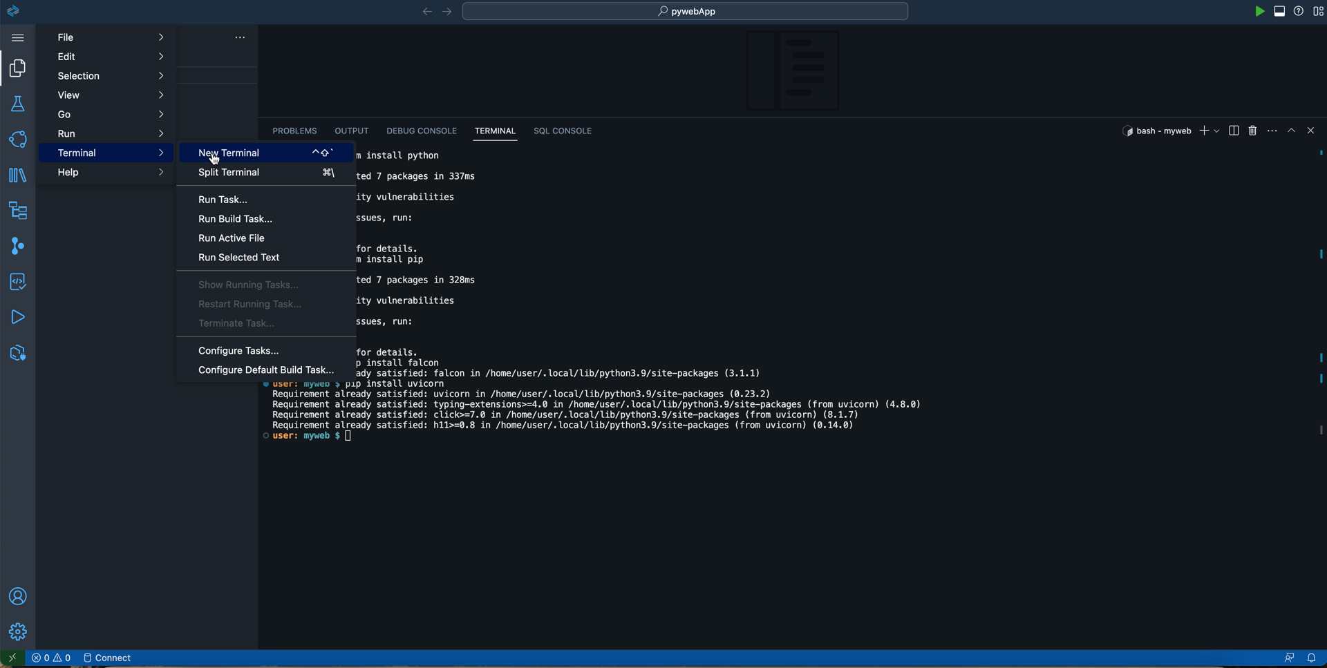 Overview of Terminal selection and installation of packages for development