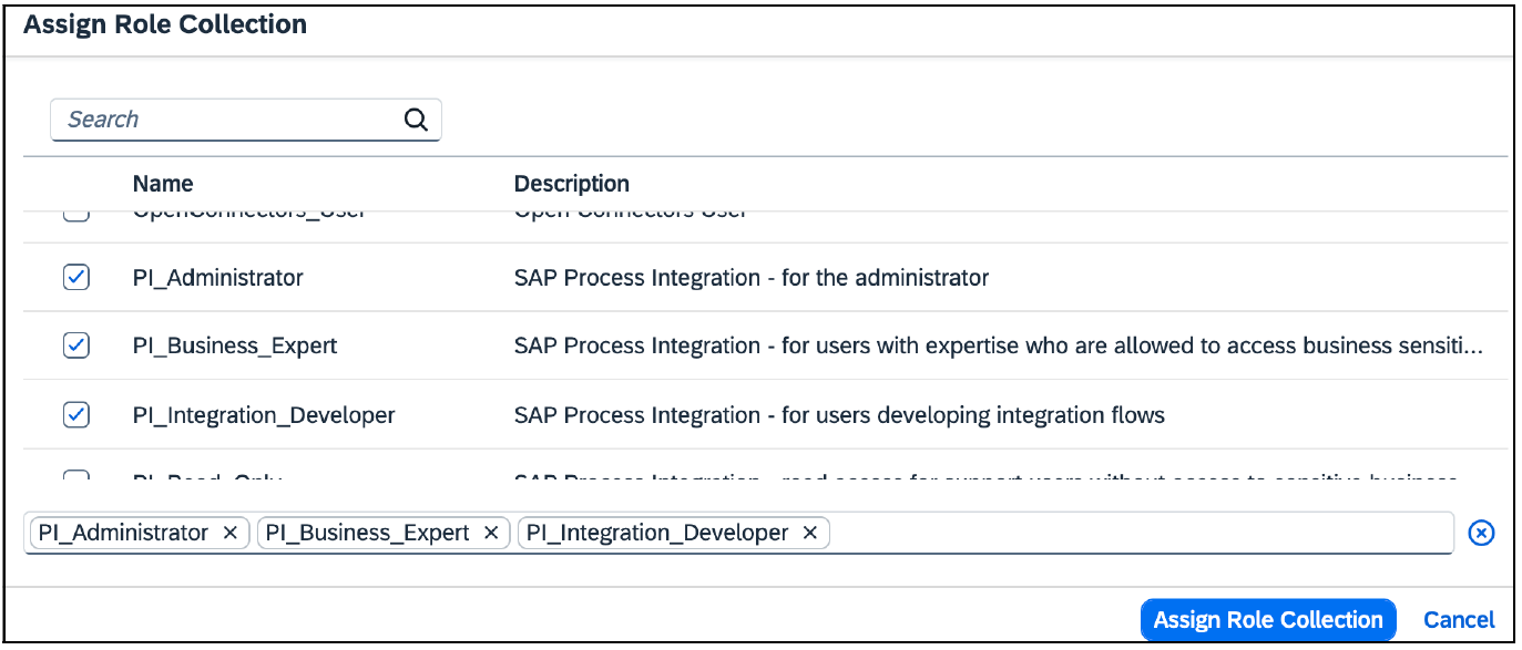 Selecting PI Role Collections
